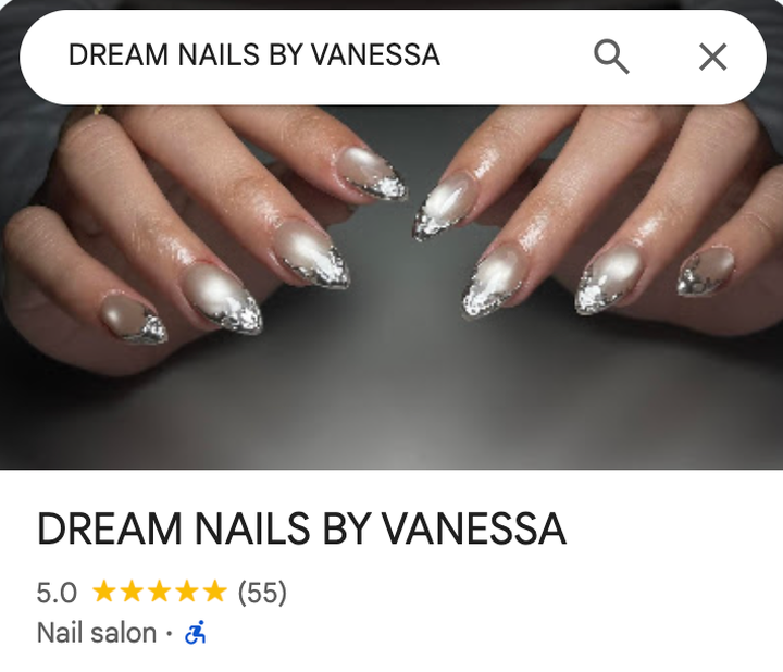 Dream Nails Google profile at 55 reviews, 5.0 stars