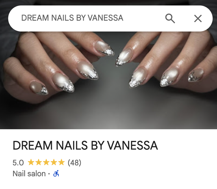 Dream Nails Google profile at 48 reviews, 5.0 stars