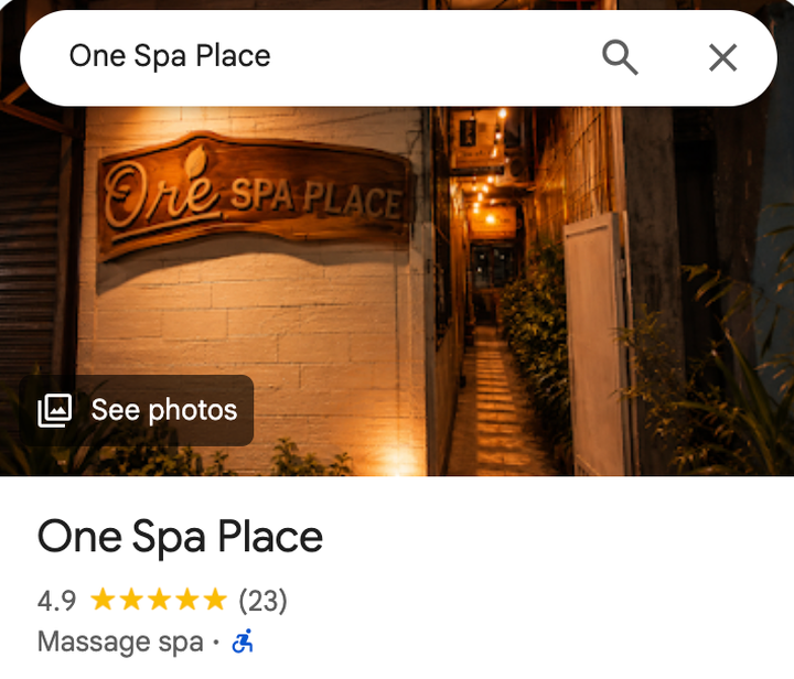 One Spa Place Google profile at 23 reviews, 4.9 stars