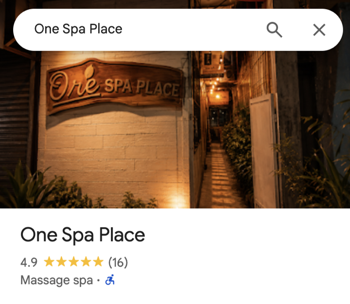 One Spa Place Google profile at 16 reviews, 4.9 stars